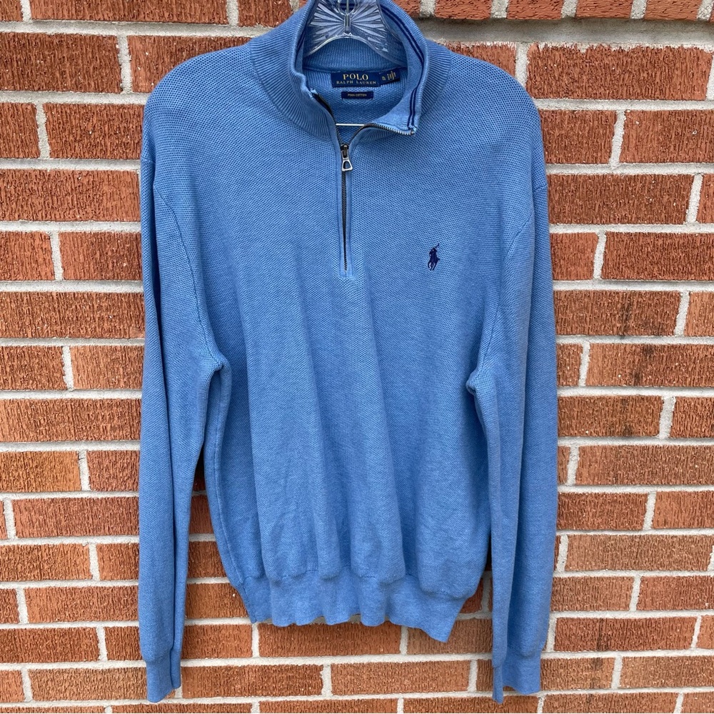 Polo Ralph Lauren Men’s  Waffle Knit Quarter Zip Sweater XL Blue Pima Cotton